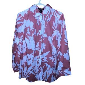 Roaman's Women's Long Sleeve Tropical Button Down Blouse 12W